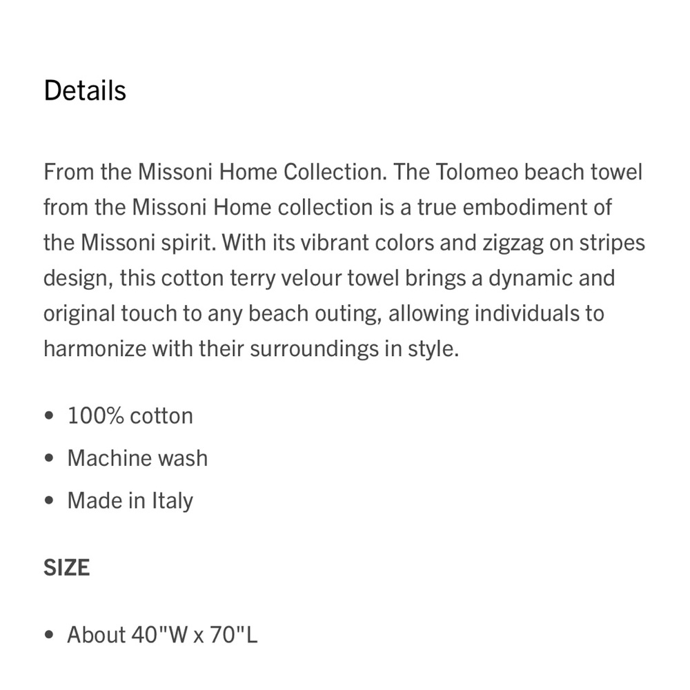 Missoni Tolomeo Beach Towel New zig zag print, oversized Color:Aranci 40” X 70” - Picture 7 of 12